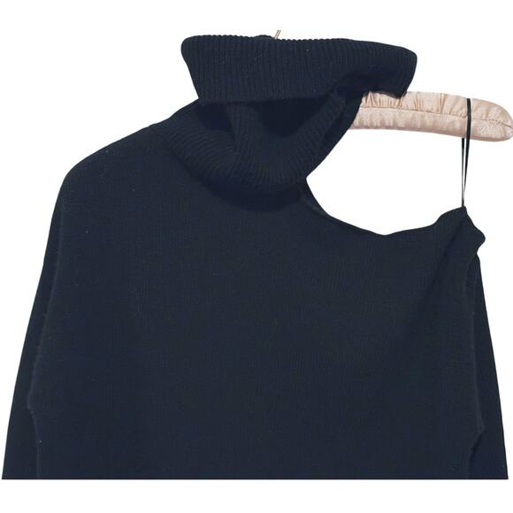 PAIGE Raundie Wool Cold Shoulder Cut Out Turtleneck Sweater Size XS Black Edgy - Picture 5 of 9
